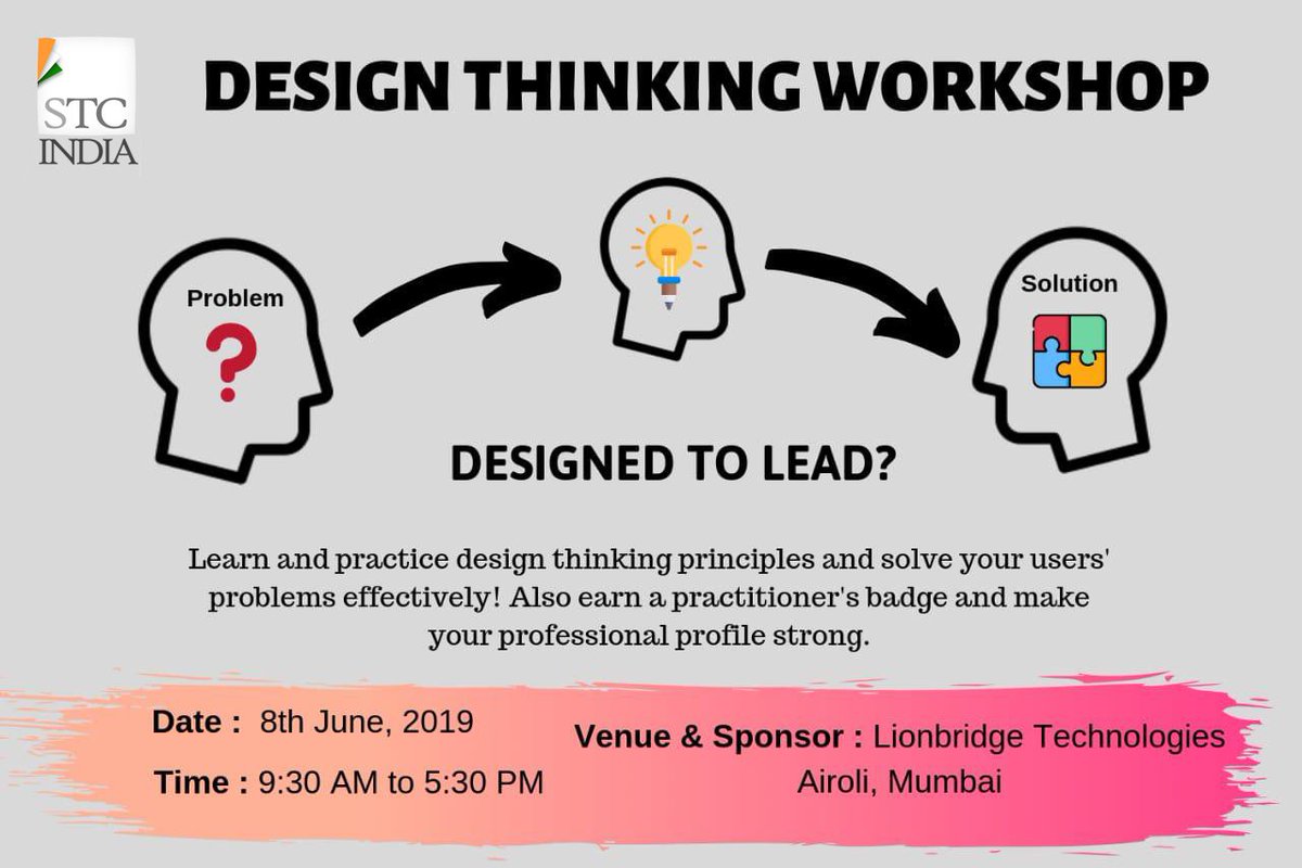 STCIndia's tweet image. [Mumbai] Workshop on Design Thinking - stc-india.org/events/mumbai-…
#STCIndia2019