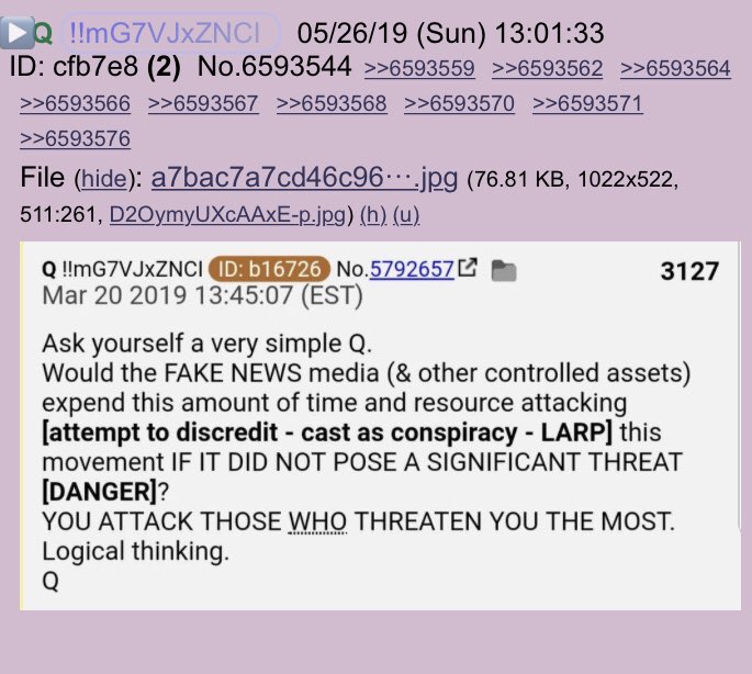 !!NEW Q - 3349!!13:01:33 EST Q posts Q3127!!Ask yourself a very simple Q.Would the FAKE NEWS media...expend this amount of time and resource attacking...this movement IF IT DID NOT POSE A SIGNIFICANT THREAT [DANGER]?YOU ATTACK THOSE WHO THREATEN YOU THE MOST. #QAnon @POTUS