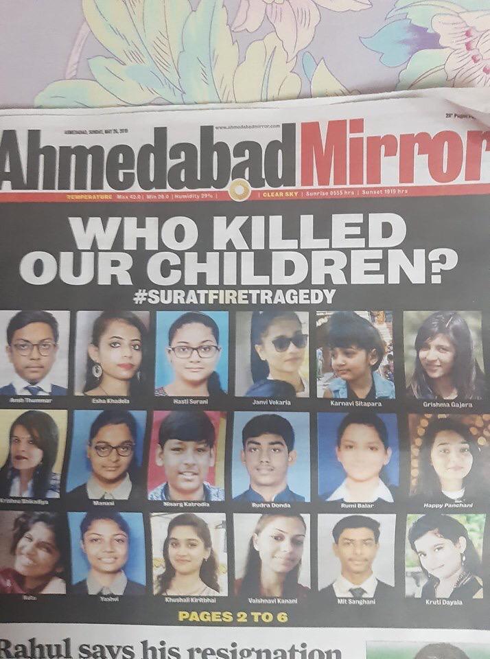 pbhushan1's tweet image. These are the children who died in Surat because fire brigade didn’t have ladder to reach 4th floor!