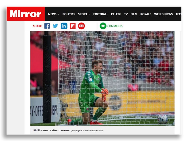 djstottyimages's tweet photo. Publication: Photograph of Charlton Athletic goalkeeper Dillon Phillips following the own goal in the first half of the @EFL play offs final at Wembley Stadium on Sunday 26 May 2019 while working with @ProSportsImages #DillonPhillips #CharltonAthleticFC https://t.co/jwPxYMrOeT