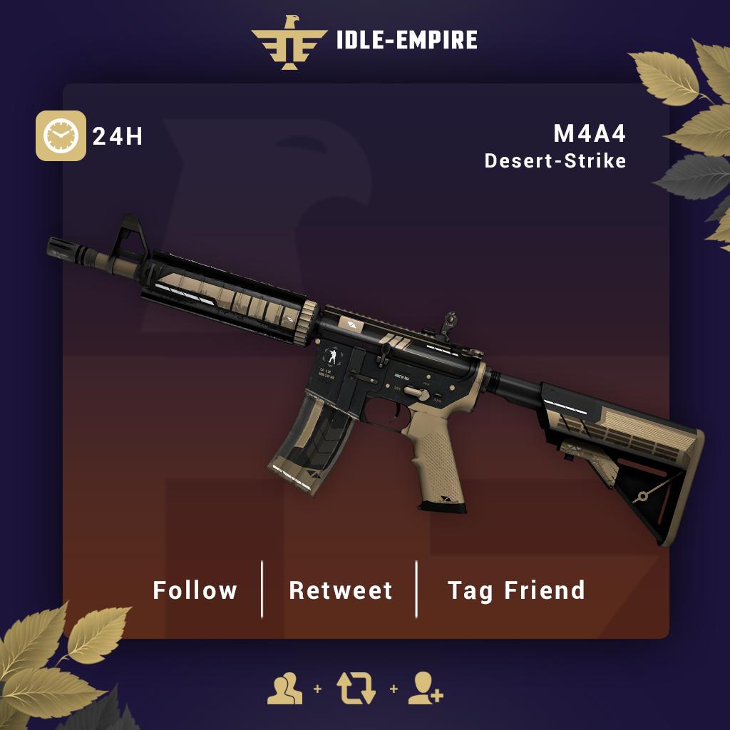 CSGOIdleEmpire's tweet photo. M4A4 | Desert-Strike - Giveaway!  🎁

Enter now:

✅  Visit https://t.co/gYbcJpT2NM                                                                 
✅  Retweet this Tweet &amp; Follow us
✅  Tag a friend

Winner will be announced in 24 hours! ⏰ https://t.co/67vehvbeYV