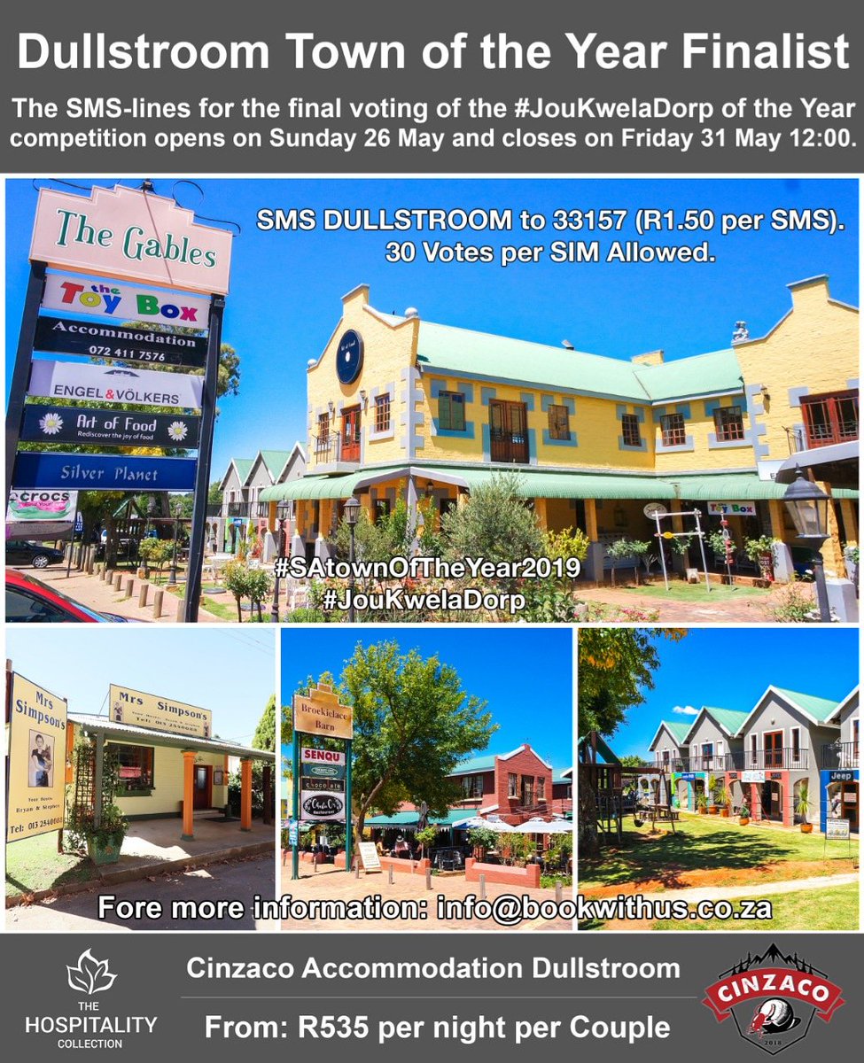 Chris86_ZA's tweet photo. It's that time of the year to vote for Kwêla's town of the year! Please vote for Dullstroom by SMS-ing 𝗗𝗨𝗟𝗟𝗦𝗧𝗥𝗢𝗢𝗠 to 𝟯𝟯𝟭𝟱𝟳. One SIM can vote up to 30 times. SMS's are charged at R1.50 each.

#JouKwelaDorp #DorpVanDieJaar2019 #DullstroomTownOfTheYear2019 https://t.co/tyvj0XfKPv