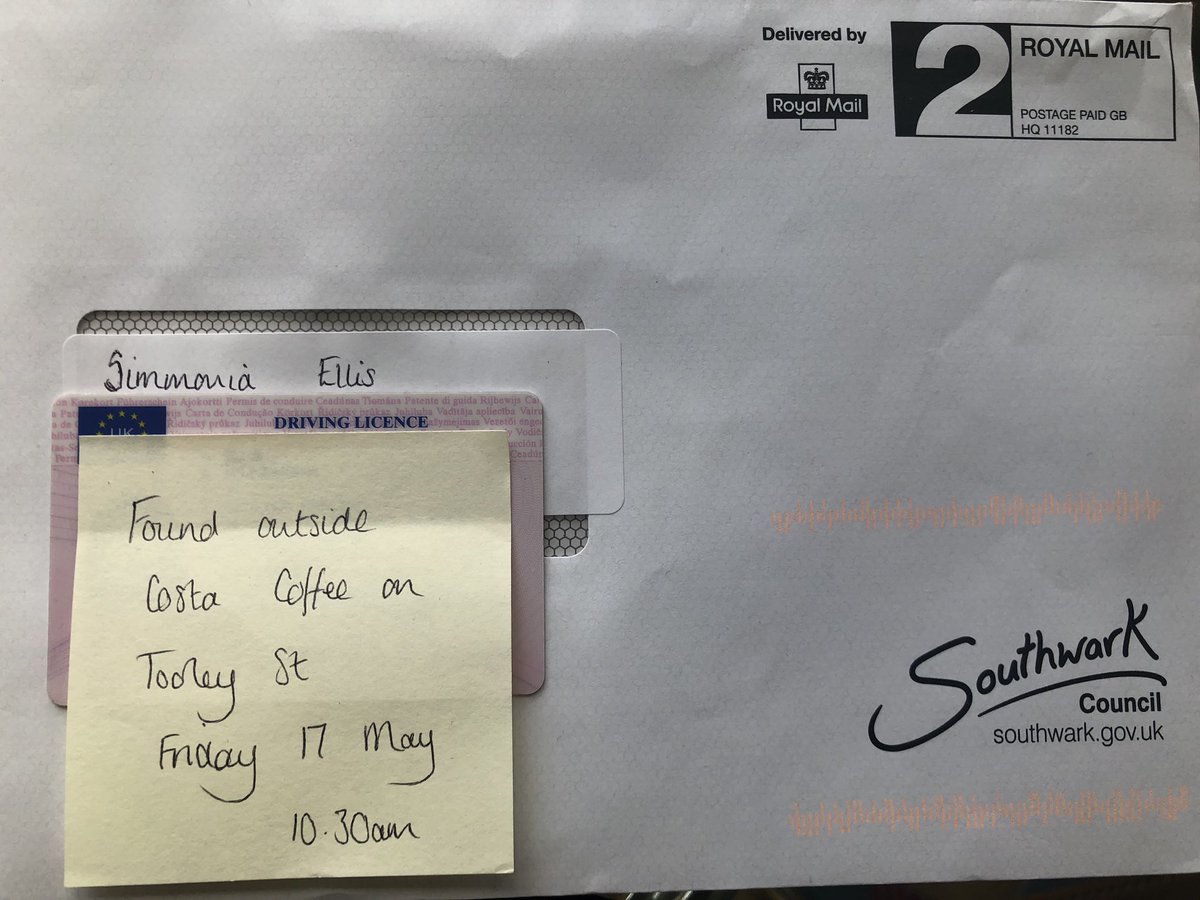 Simmoina's tweet image. Went for a long stroll &amp;amp; lost my Id 🤦🏾‍♀️ I would like to say a massive thank you to the person who found this &amp;amp; posted it back to me.I had a rough week &amp;amp; this act of kindness really lifted my spirits. So to the person who found this outside #costacoffee Tooley Street thanks so much