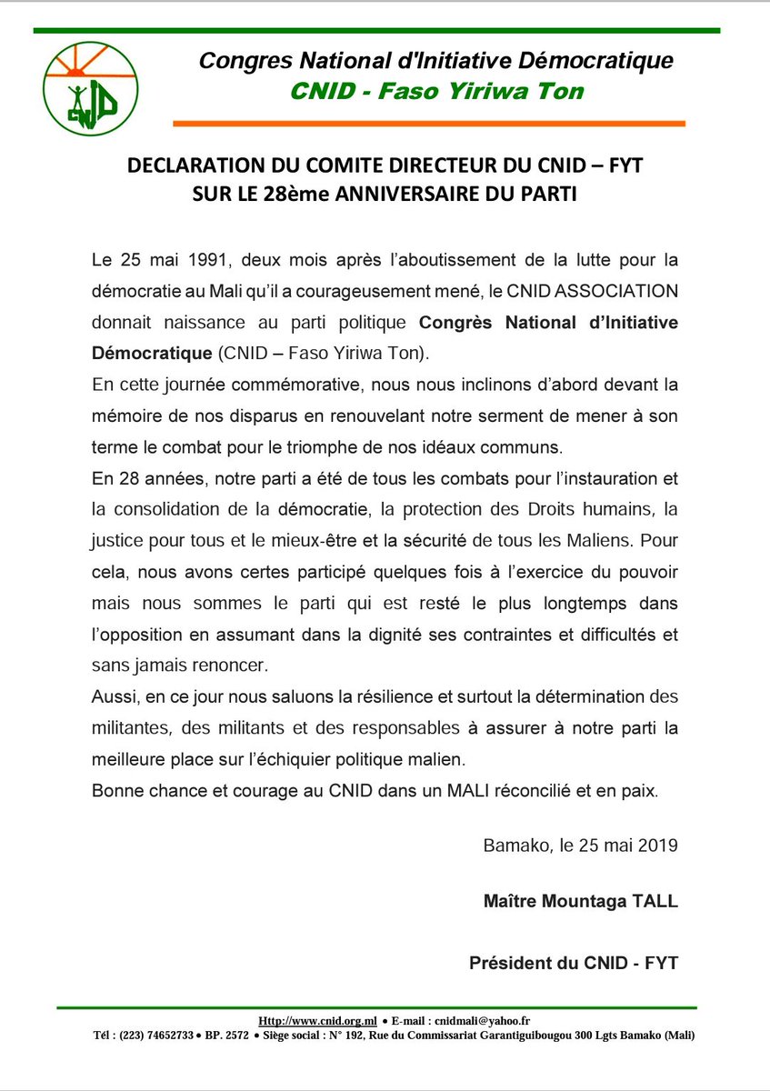 cnidfyt's tweet photo. Nous fêtons 28 ans du @cnidfyt #Mali #Democratie @mountagatall https://t.co/rdovWsrjaD