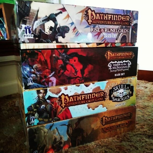 werollsolo's tweet photo. I kind of started buying a thing, thanks eBay, and then I bought more of that thing, and more smaller decks for that thing... But I havent played that thing yet. I have #issues #pathfinder #cardgames #werollsolo #soloboardgaming #deckbuilder #fantasy @officialpaizo #boardgames https://t.co/8wxoKs9M26