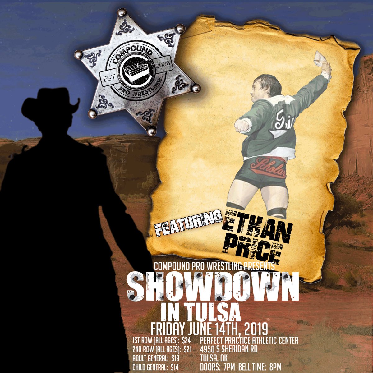 Compoundpw's tweet photo. .@ethanprice4_0 will be competing at #CompoundProWrestling Presents: SHOWDOWN IN TULSA Friday June 14th, 2019.  Advanced will call tickets are selling very fast.  Get your will call tickets now at https://t.co/ToyIxR348t https://t.co/WOoqGfcxQH