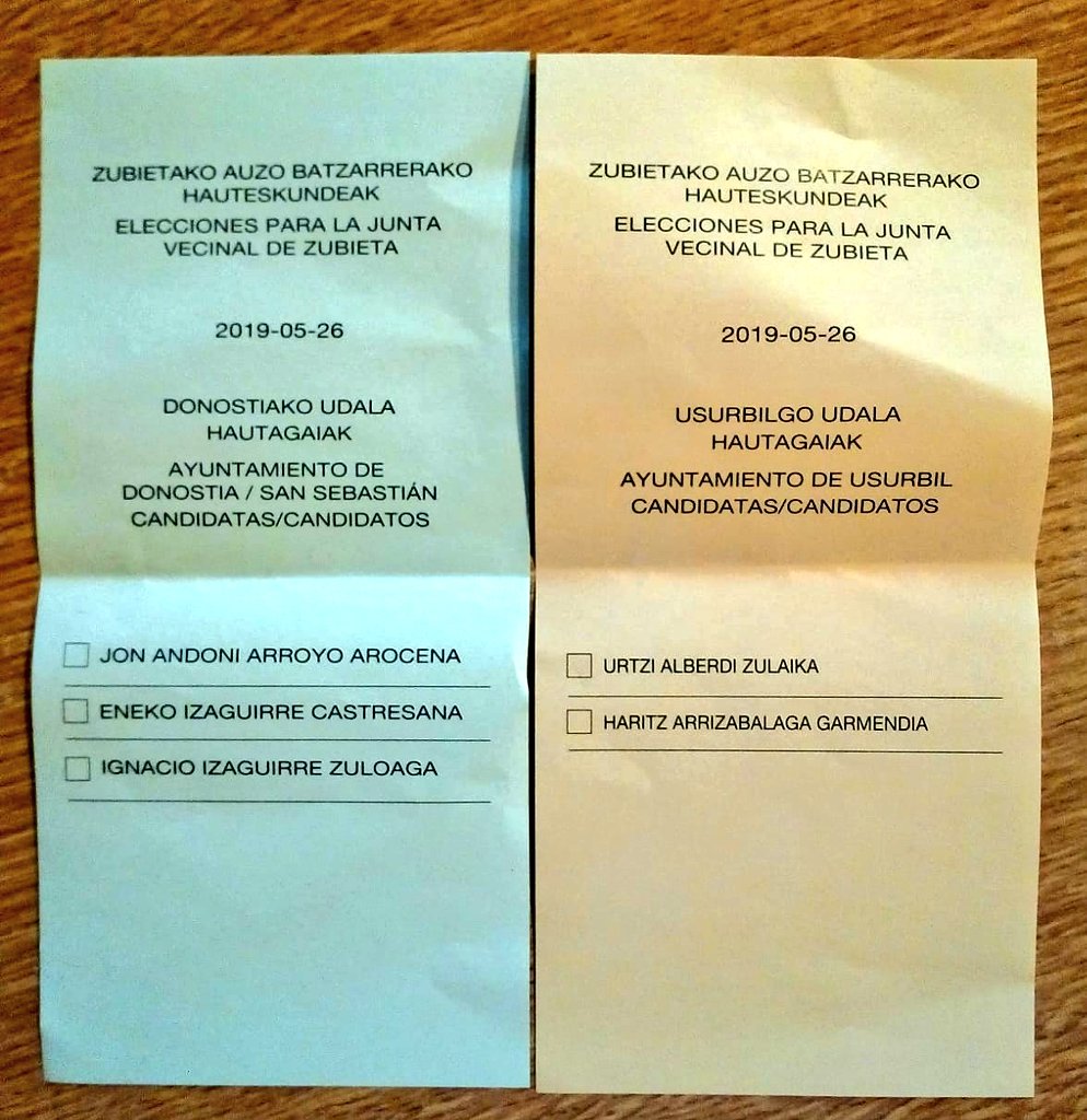 XingolaUsurbil's tweet photo. Gaur #Zubieta rrek bost boto emateko aukera izan dute; batetik udal, foru eta Europako hauteskundeak (3 ✉️) eta bestetik Herri Batzar berria osatzeko hauteskundeak (2 ✉️ #Usurbil eta #Donostia ko bizulagunak). Aze boto festa! #M26bozak #M26hauteskundeak https://t.co/TPPUKzMH96