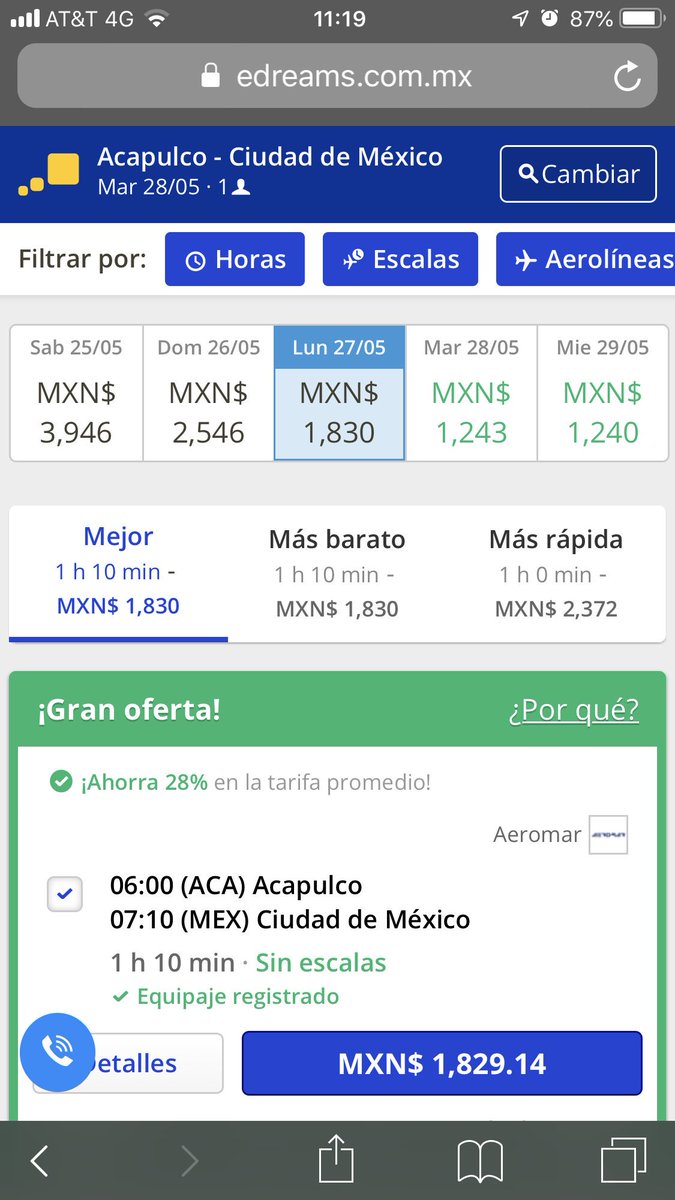 LAURAZAPATAM's tweet photo. @eDreams_en @eDreamsmx @AeromarMx @AeromarSocial compré boleto para viajar mañana lunes y lo hicieron para martes.  Como me lo van a resolver ??? Ningún teléfono de @AeromarMx @AeromarSocial responde !!! Necesito estar a primera hora mañana lunes en CDMX. Urge den respuesta #RT https://t.co/hPcdDg2ikW
