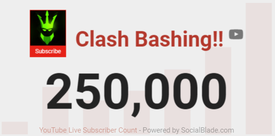ClashBashing's tweet photo. Let's GO...A QUARTER MILLION SUBSCRIBERS! This one is a big milestone for me personally...Thanks to everyone that supports what I do! #BashNation #Youtuber #250k https://t.co/D7gcHv4Hs8
