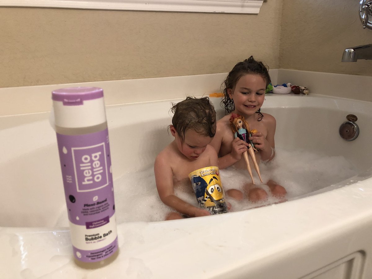king_jess148772's tweet photo. @IMKristenBell @daxshepard my kiddos enjoying a bubble bath!! Our oldest has such sensitive skin it’s great to find a product that doesn’t break us to give them some joy. shes also been sick today so it was a real treat for her, THANK YOU!!! #hellobellobath #bubblebathfun https://t.co/KRFVBpbMz9
