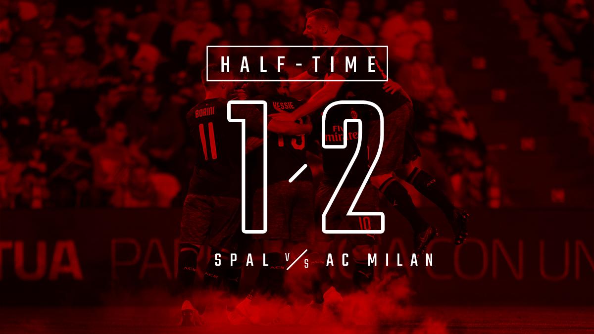 acmilan's tweet photo. Leading at the break. Let's keep it up in the second 45 minutes 💪🏻

Andiamo a riposo avanti di un gol. Continuiamo così ragazzi 🔴⚫️

#SPALMilan 1-2 #ForzaMilan https://t.co/HT4e2G8joO