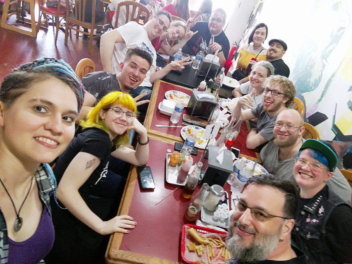jameybash's tweet photo. The morning after Night's Wake, lunch with the Arcana and friends 💚 #NightCityLARP @JackalopeLARP https://t.co/0LmXseIeCr
