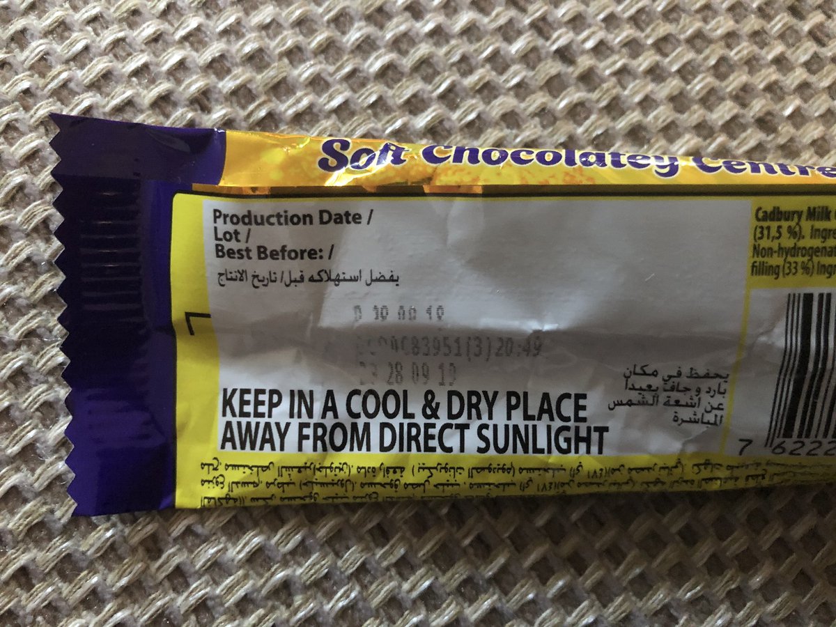 KingKhaled7's tweet photo. @CadburyUK I just noticed your translation-it made me 😂this translation is from an amateur-not even google translate would make such a gaff-if you want the literal translation-it goes like this....consume before date of production 😂come on how could you.#CanHelp #DMme https://t.co/UvMIx49mZ0
