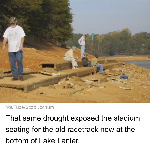 There was a drought in GA around 2007. Lake Lanier shriveled up. This picture shows the top tier of stadium seats just left and covered with water to make the lake.