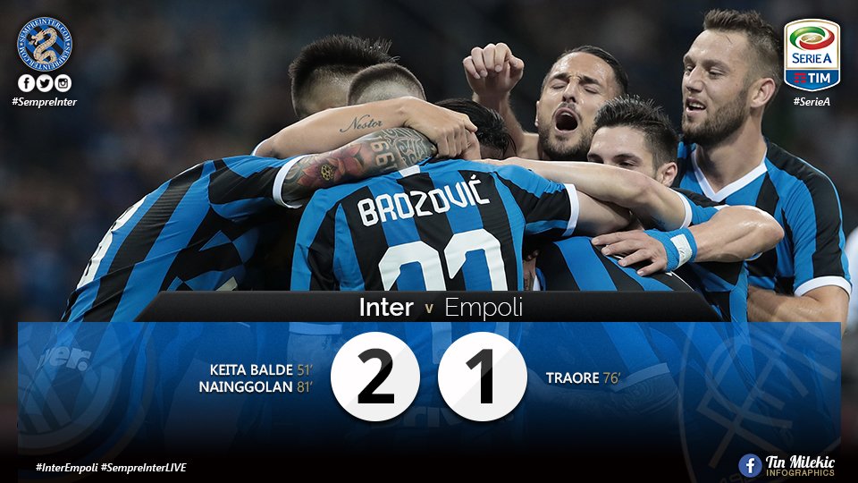 SempreIntercom's tweet photo. MATCH RESULT: @Inter 2 - @EmpoliCalcio 1; For those of you who survived - congrats! You're in the #ChampionsLeague!
This match, and this team... cost too much health #PazzaInter
#Empoli #InterEmpoli
#FCIM #InterStats
#SempreInterLIVE
#ForzaInter #InterFans
#InterIsHere https://t.co/05RyKi96MC