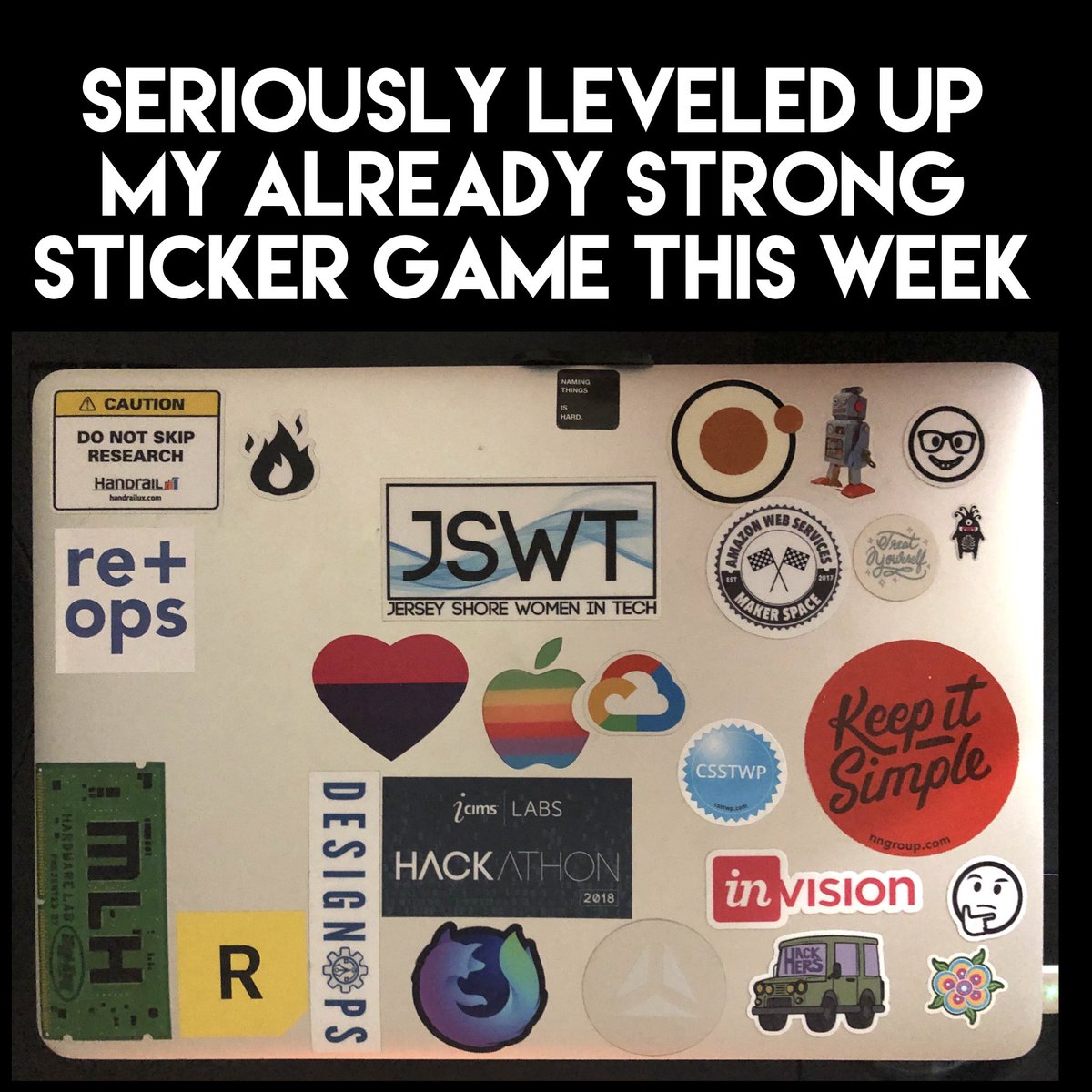 hollyface1975's tweet image. Level Up on the laptop sticker game. #csstwp &amp;amp; #ResearchOps @TeamReOps