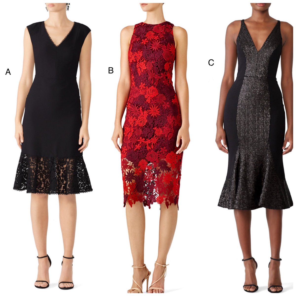 natalierfields's tweet image. For an event next Saturday night, with black wedges... which one, y’all? #helpmechoose #pickone #chooseone #cocktaildress