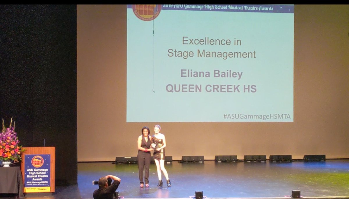 qchstheatreco's tweet photo. We knew it, ASU knew it, now the state knows that Em Bailey is the best Stage Manager. Talk about a year. National qualifier, runner up at Shakespeare competition, Thespian of the Year for troupe 6152 with most points ever and earned International Thespian Status @qchighschool https://t.co/oujPBh6BNb