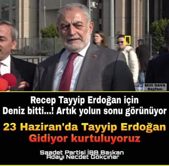 23 Haziran'da İstanbul'a  Belediye Başkanı mı seçilecek yoksa Cumhurbaşkanı mı?
Bu nasıl bir kafa......😅😅

Farzedelim Erdoğan iktidarı kaybetti... Chp kazandı.... Bu Saadet partisi neyi kazanmış olacak....😒😒😒😒

@SukruSaral1 @zeycakk @Guenes03_RTE
@rumuz23

#YineBizYaparız