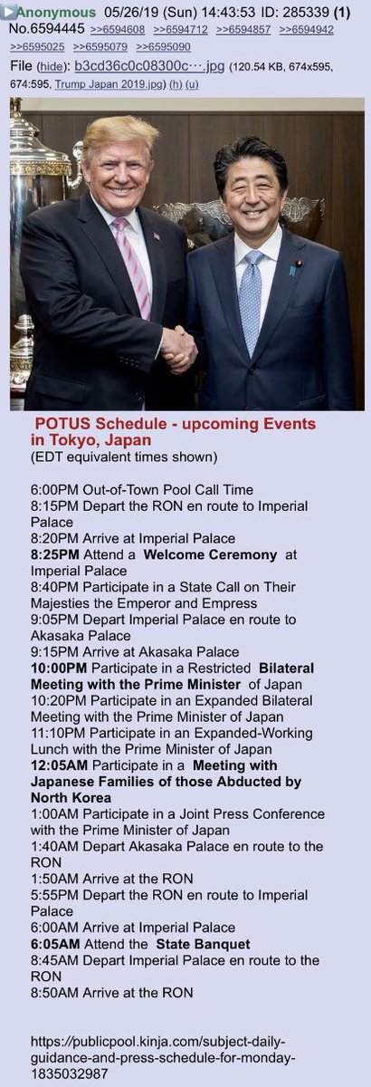 POTUS Schedule - upcoming Events in Tokyo, Japan!!(EDT equivalent times shown)Anon notable!! @realDonaldTrump