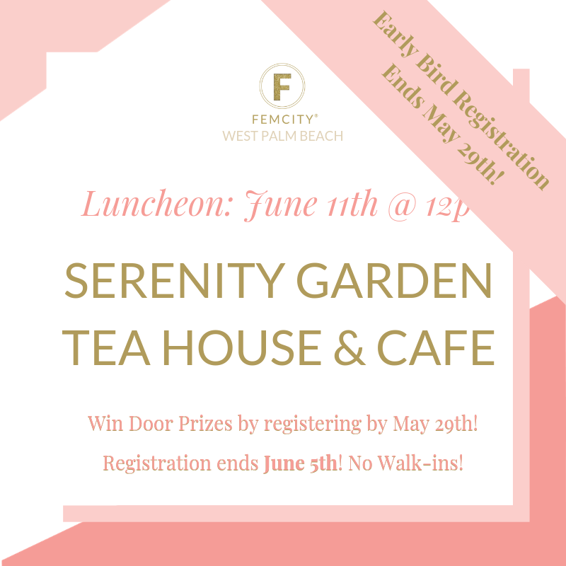 FemCityWPB's tweet photo. On Tuesday, June 11th from noon to 2 p.m., we’ll be gathering for an exclusive “High Tea” event hosted by owner Audrey Farrelly at her historic Serenity Garden Tea House &amp; Café in West Palm Beach. Join us for fun, conversation, and networking! https://t.co/IdAZjdwpep https://t.co/wqgmXGcHQl