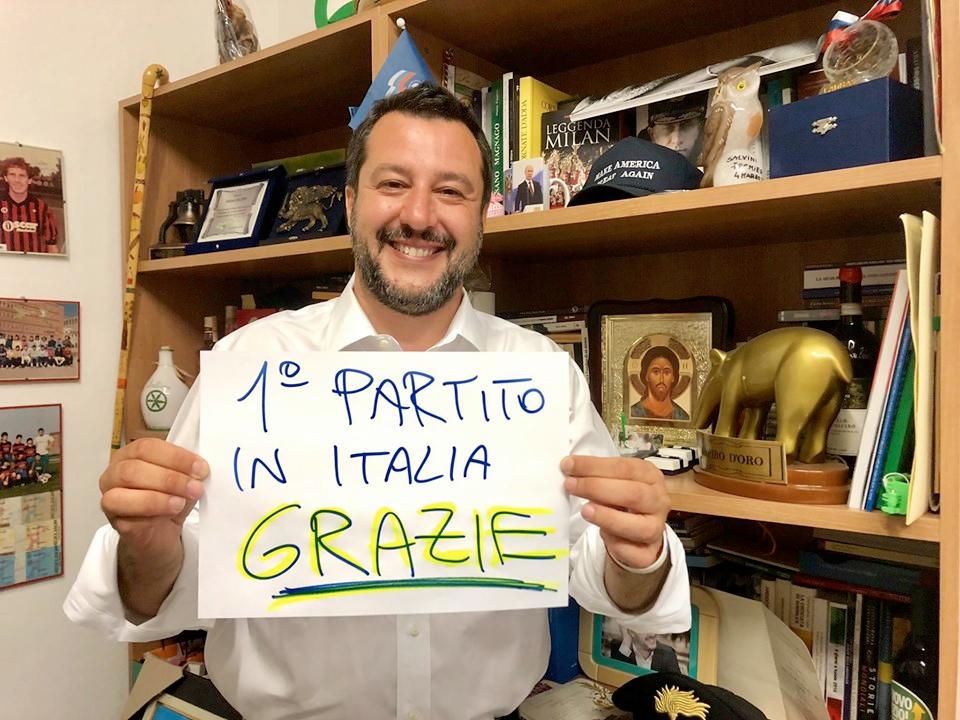 Autre victoire patriote en Europe : la Lega arrive première en Italie avec 22 députés et 29% des votes ! 
Bravo aux Italiens !
#polqc #Europeennees2019