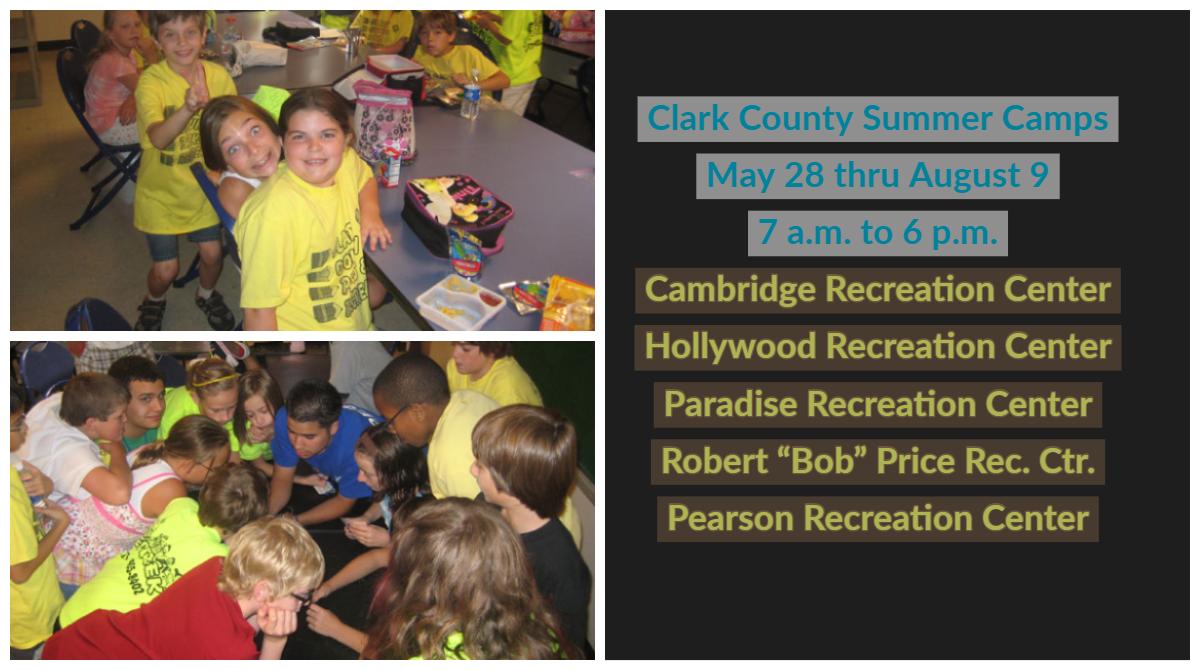 ClarkCountyNV's tweet photo. With kids in the @ClarkCountySch out on summer vacation, our @ClarkCountyPark will start up summer day camps in Las #Vegas on Tuesday, May 28. Camps have a variety of fun activities. Camps will run through August 9. Hours are 7am-6pm.

More information: https://t.co/WZdGvClAFn. https://t.co/D8ILEAyqmU