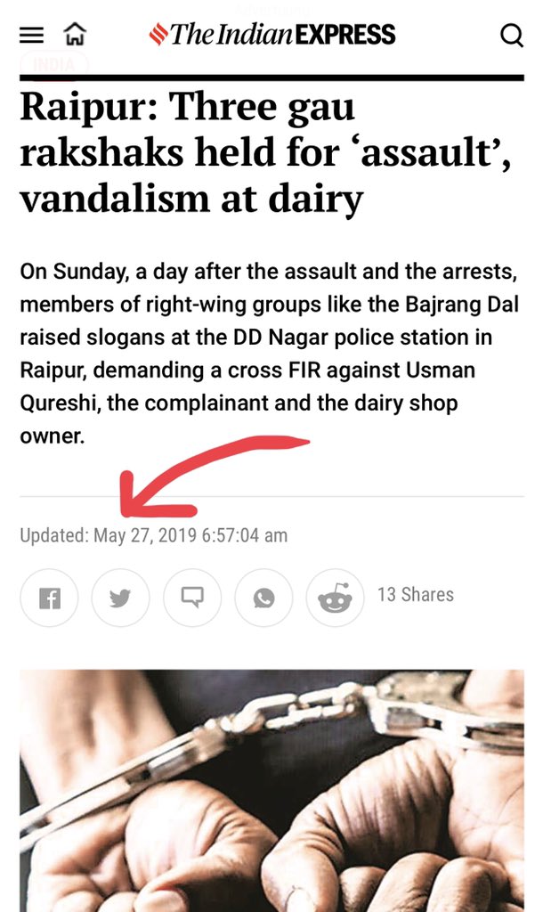 👉23 May: Modi wins 

— News headlines, few days after —

👉25 May: Gau Rakshaks beat up 3 ppl in MP 
👉26 May: Muslim youth beaten up in Gurgaon
👉26 May: Jharkhand Adivasi Professor arrested for FB post
👉27 May: Gau Rakshaks arrested for vandalizing dairy in Raipur

#NewIndia