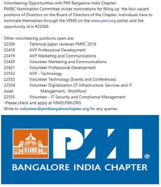 PMIBangalore's tweet photo. Write to volunteer@pmibangalorechapter.org for any queries. https://t.co/UJtlHFoGu6
