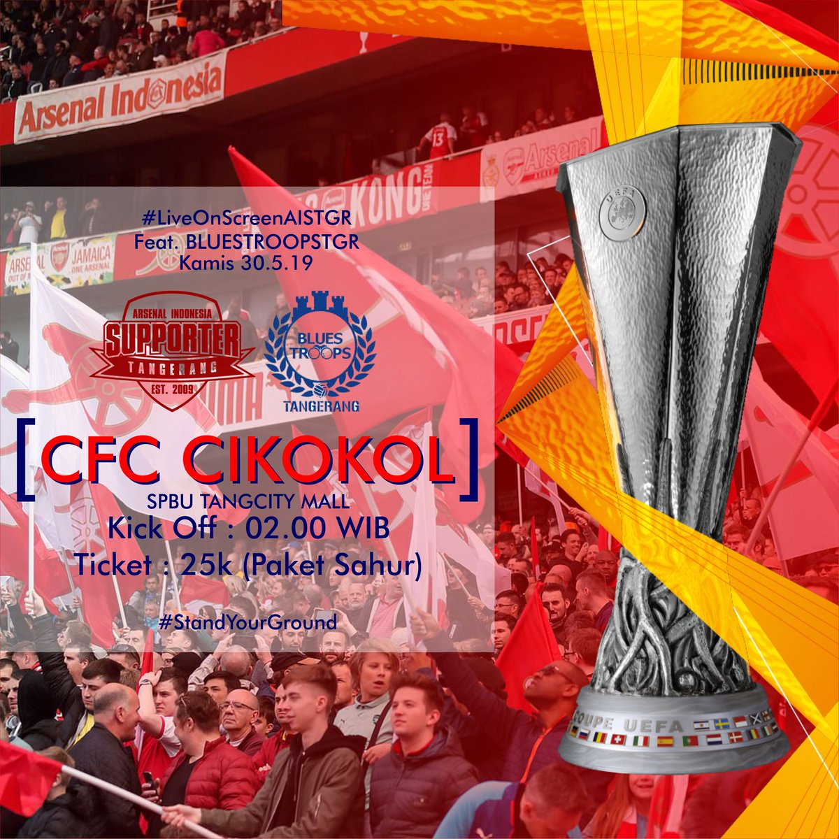 #LiveOnScreenAISTGR &amp; Sahur Berjamaah
Feat <a href="/BluesTroopsTGR_/">Chelsea Tangerang</a> 

CFC CIKOKOL
(Sebelah SPBU TangCity)

Open Gate : 01.00 WIB
Kick Off : 02.00 WIB
Ticket : 25rb (Paket Sahur)

#KawalSampaiJuara
#StandYourGround