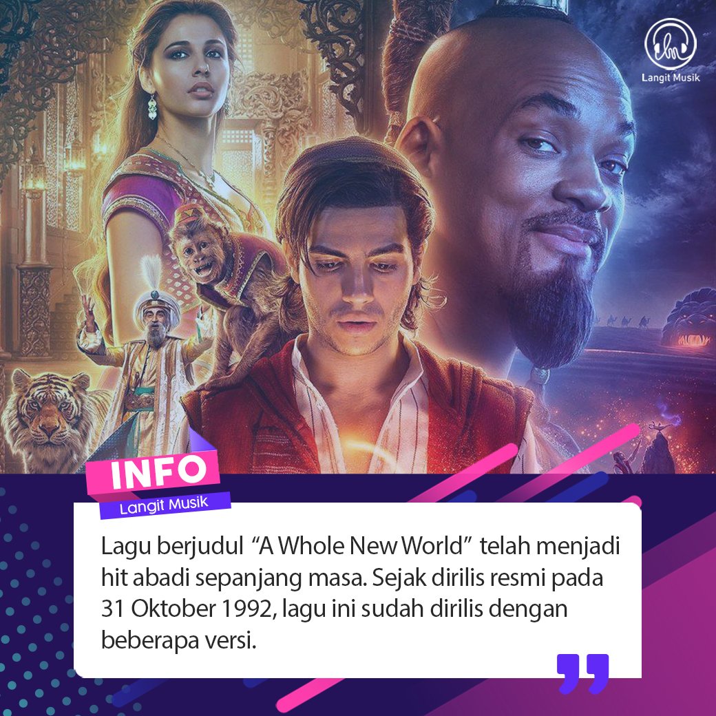 LangitMusik's tweet photo. Setiap mendengar kata 'Aladdin' pasti teringat lagu berjudul 'A Whole New World'.

Sejak dirilis resmi pada 31 Oktober 1992, lagu ini sudah dirilis dengan beberapa versi, dan yang terbaru versi Gamaliel dan Isyana Sarasvati. #LMusikInfo

Sumber: CNNIndonesia
Image: Forbes https://t.co/vD7J2FGO2g