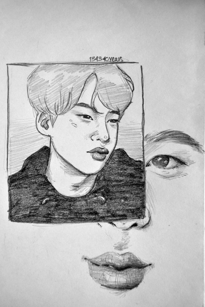 20190520 / day 140started the big portrait, left eye wasn't coming out right... and then decided to do a whole different drawing but now the big one looks like that m o i s t u r i z e m e meme from dr who  #btsfanart  @BTS_twt