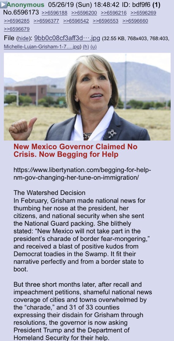 New Mexico Governor Claimed No Crisis. Now Begging for Help!! https://www.libertynation.com/begging-for-help-nm-gov-changing-her-tune-on-immigration/Anon notable!! @realDonaldTrump
