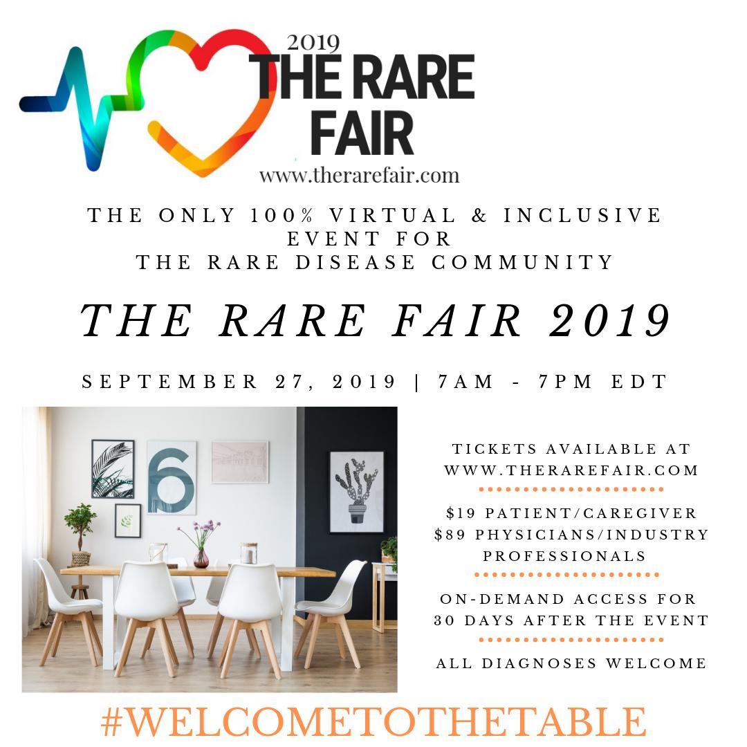 therarefair's tweet photo. Don't miss #therarefair, the only 100% virtual/global event designed for the #raredisease community! Tickets starting at only $19. This inclusive event is for patients, caregivers, physicians &amp; rare stakeholders! #welcometothetable @MyCityMed #eds #undiagnosed #sma #ahus #bechets https://t.co/frmlG1mDFz