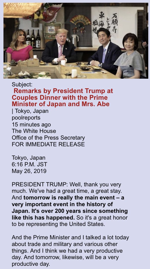 POTUS remarks at couples dinner in Japan. (video)!! https://publicpool.kinja.com/subject-remarks-by-president-trump-at-couples-dinner-w-1835038482Anon notable!! @realDonaldTrump