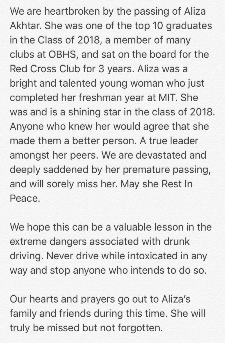 OBHS Class of 2018 (@obhsclassof2018) on Twitter photo A sad day for the Old Bridge community. Rest In Peace Aliza. <a href="/FazioSally/">Mrs. Fazio 💜</a> @OliveriVP @VPMasarik1 <a href="/OBHSRedCross/">OBHS Red Cross</a> <a href="/PhillipsOBHS/">Phillips_OBHS</a> <a href="/jarc429/">Janine Arciero, Ed.D.</a> <a href="/MIT/">Massachusetts Institute of Technology (MIT)</a> <a href="/GuidanceOBHS/">GuidanceOBHS</a> @OBHS_PTSA @OBSupCittadino @MrsWaldmanOBHS <a href="/OBHSClassOf2019/">OBHS Class Of 2019</a> <a href="/OBHSClassof2021/">OBHS Class of 2021</a> <a href="/OBHS2020/">OBHS Class of 2020</a> <a href="/OBHSClassof2022/">OBHS 22</a> A sad day for the Old Bridge community. Rest In Peace Aliza. <a href="/FazioSally/">Mrs. Fazio 💜</a> @OliveriVP @VPMasarik1 <a href="/OBHSRedCross/">OBHS Red Cross</a> <a href="/PhillipsOBHS/">Phillips_OBHS</a> <a href="/jarc429/">Janine Arciero, Ed.D.</a> <a href="/MIT/">Massachusetts Institute of Technology (MIT)</a> <a href="/GuidanceOBHS/">GuidanceOBHS</a> @OBHS_PTSA @OBSupCittadino @MrsWaldmanOBHS <a href="/OBHSClassOf2019/">OBHS Class Of 2019</a> <a href="/OBHSClassof2021/">OBHS Class of 2021</a> <a href="/OBHS2020/">OBHS Class of 2020</a> <a href="/OBHSClassof2022/">OBHS 22</a>