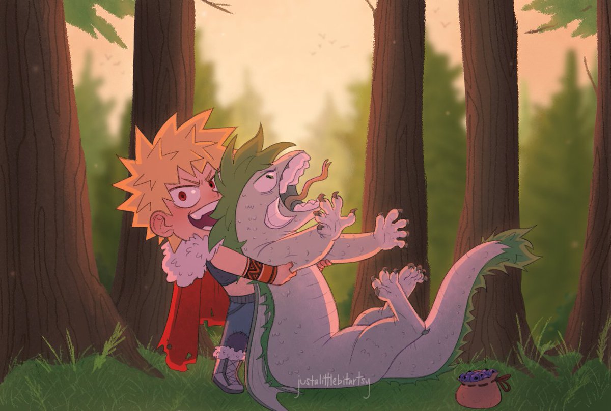 Bakugou and his pet dragon Kamakiri (Noodle). 