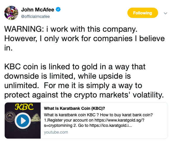 Joanna_MaGrath's tweet photo. John McAfee JOINS #Karabars !!!... #Bitcoin #Litecoin #Blockchain #XRP #Ripple #Cryptocurrency #Cryptocurrencies #Gold #KaratGold #CryptoGold #KryptoKids @KryptoKids_   JOIN NOW... https://t.co/KBX0B1Pu8M https://t.co/UI9MDcHV6g