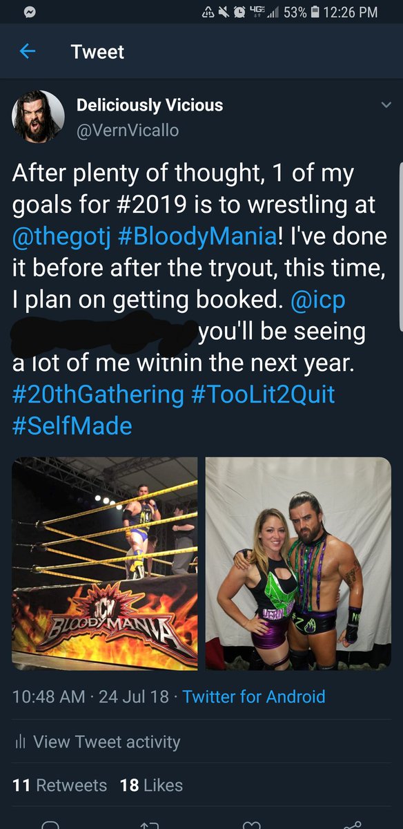 VernVicallo's tweet photo. 2018 I set a goal to wrestle at the 2019 @thegotj and its official, us boy IS WRESTLING AT THIS YEARS GATHERING OF THE JUGGALOS!#soopagathering #SoopaMania https://t.co/8AbxGAycy0