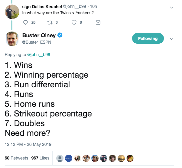 Poor #Yankees fans getting the business from <a href="/Buster_ESPN/">Buster Olney</a>