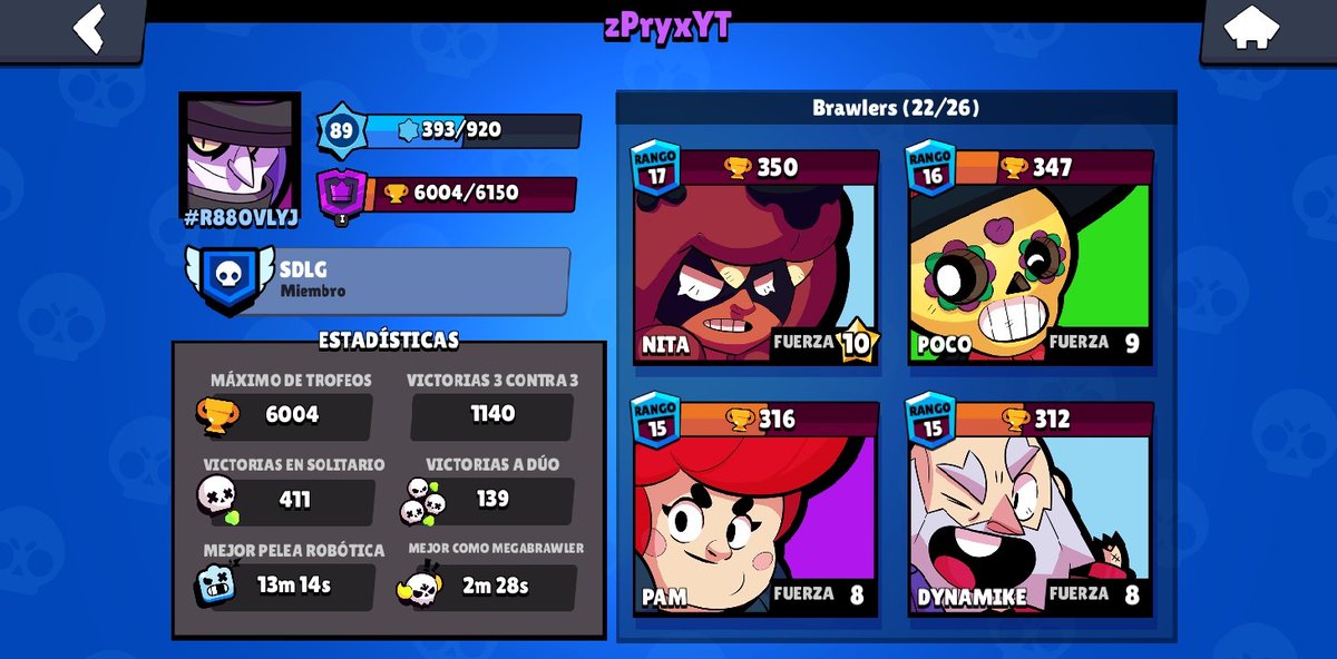 zPryx26's tweet photo. Busco Team de brawl stars, aquí mis estadisticas: https://t.co/tvi6shwI0A