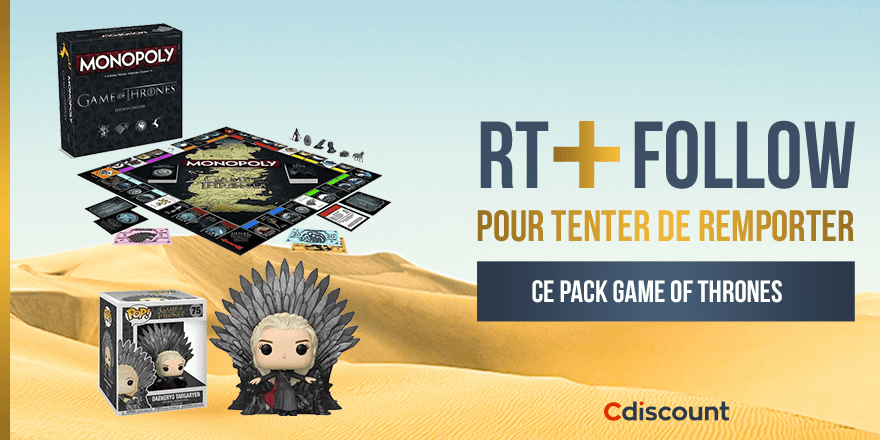 Cdiscount's tweet photo. 🎁 #Concours

Un lot #GameOfThrones pour occuper vos soirées > https://t.co/pxUhpPwaf0

🔸 Pour tenter de le gagner : RT + Follow @Cdiscount

☑️ TAS 03/06 https://t.co/yZGnQpUxhp