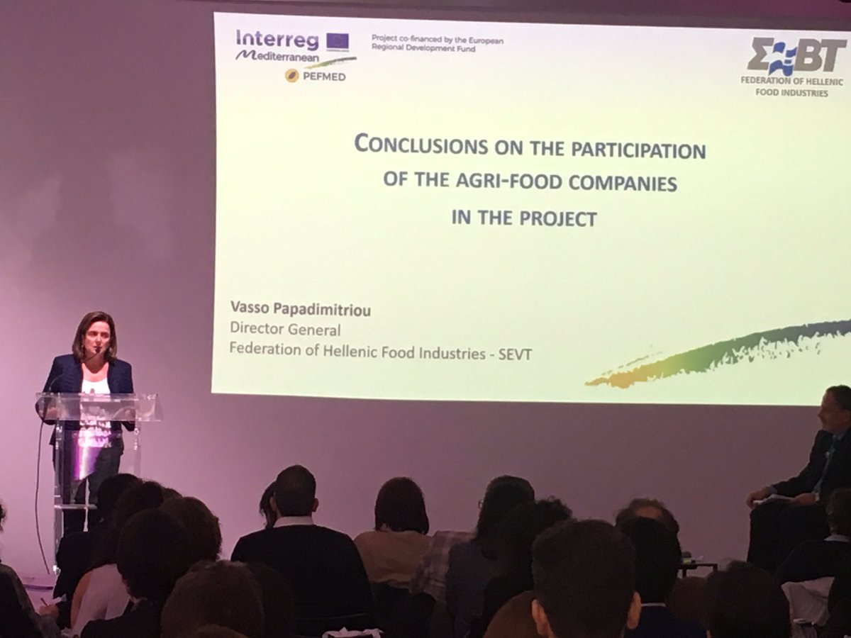 PEFMEDPLUS's tweet photo. Vasso Papadimitriou #SEVT presents conclusions on the participation of #agrifood companies in #PEFMEF 6 #FoodFederations 9 #foodcompanies 9 #environmentalExperts #PEFMethodology #MedArea https://t.co/6JB7673Fop