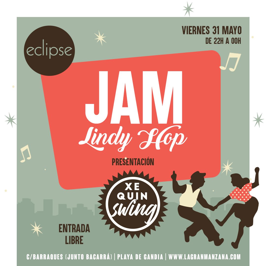 ECLIPSE_GANDIA's tweet photo. El próximo #VIERNES llega a Eclipse…la Jam de Lindy Hop con la presentación de Xe Quin Swing . 👗

#Eclipse #Playa #Gandia #Valencia
#WeLoveEclipse #LaGranManzana https://t.co/YN9EpAoVOi