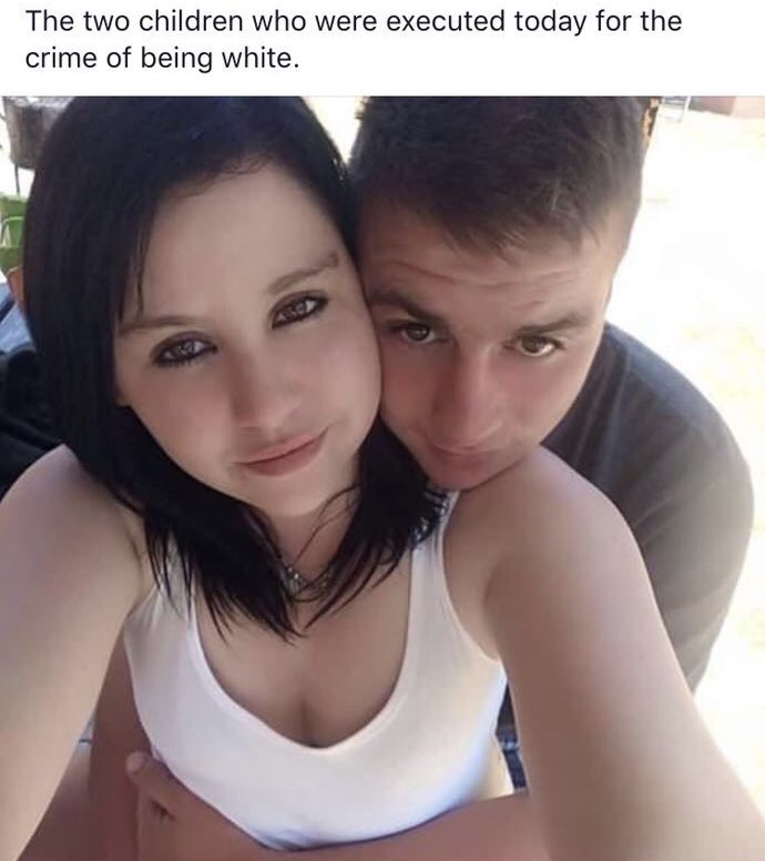 WhiteSaffer's tweet image. 3 Black men murdered 2 young Whites in yet another hate crime. Witnesses say the black men called the man "Umlungu", meaning White person then shot &amp;amp; killed them both. Seeing my people slaughtered like this fills me with anger, we can't let this continue. #SouthAfrica
