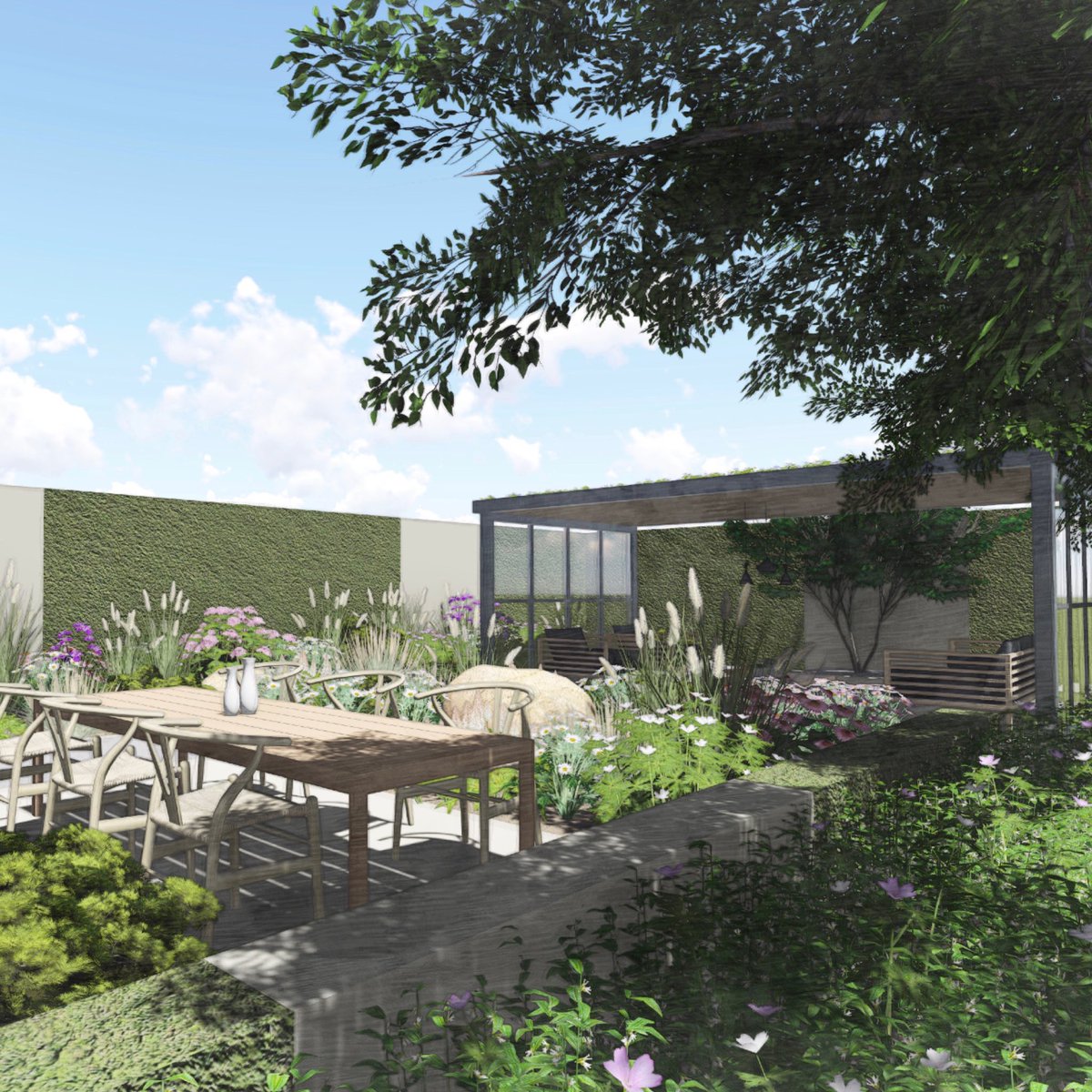 #RHSHampton is here to help beat the #RHSChelsea blues. The <a href="/VikingCruises/">Viking</a> Lagom Garden strikes the perfect balance between nature and our own needs. Designed by <a href="/WillWilliamsGD/">Will Williams</a> Built by us and generously supported by <a href="/_LONDONSTONE/">London Stone</a> <a href="/HortusLoci/">Hortus Loci</a> <a href="/robhorton1/">emh garden joinery</a> @CEDNaturalStone