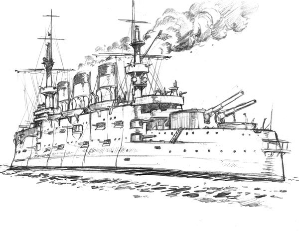 真鍋譲治 単行本 パトラと鉄十字 6 12発売予定 على تويتر 今日は日本海海戦の日だそうな そんなことで昔描いた露戦艦オスラビア ボコボコにされちゃいました ナメクジみたいな艦型が好きです