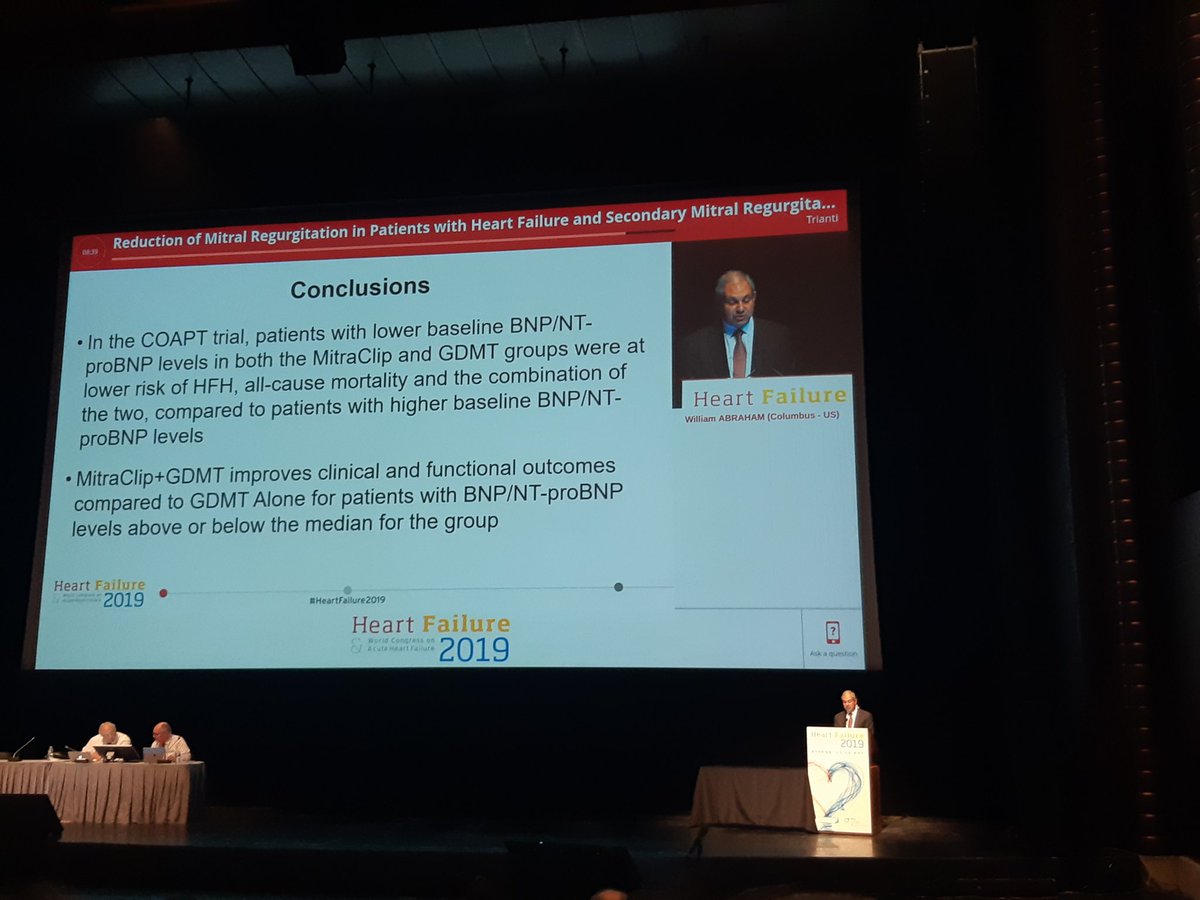 rafavidalperez's tweet photo. Conclusions about biomarkers COAPT #HeartFailure2019 #HFA_ESC @escardio BNP/NT-proBNP stratifies risk of hospitalization https://t.co/0qd5gTuoQb