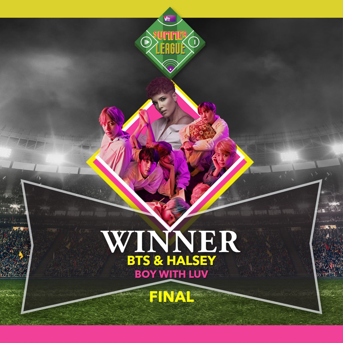 Thank you #BTSArmy for all you LUV!

#BoyWithLuv by @bts_bighit & @halsey has won the #Vh1SummerLeague Finals!

#Vh1India #BattleOfTheTunes #SummerAnthem #BTS #Halsey #KPop #Winner #Finale #btshalsey #GetWithIt