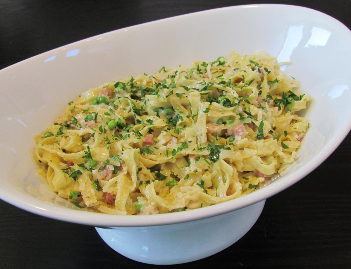 "#Homemade tagliatelle pasta with ham and peas" #food #cooking #gourmet #deliciousfood